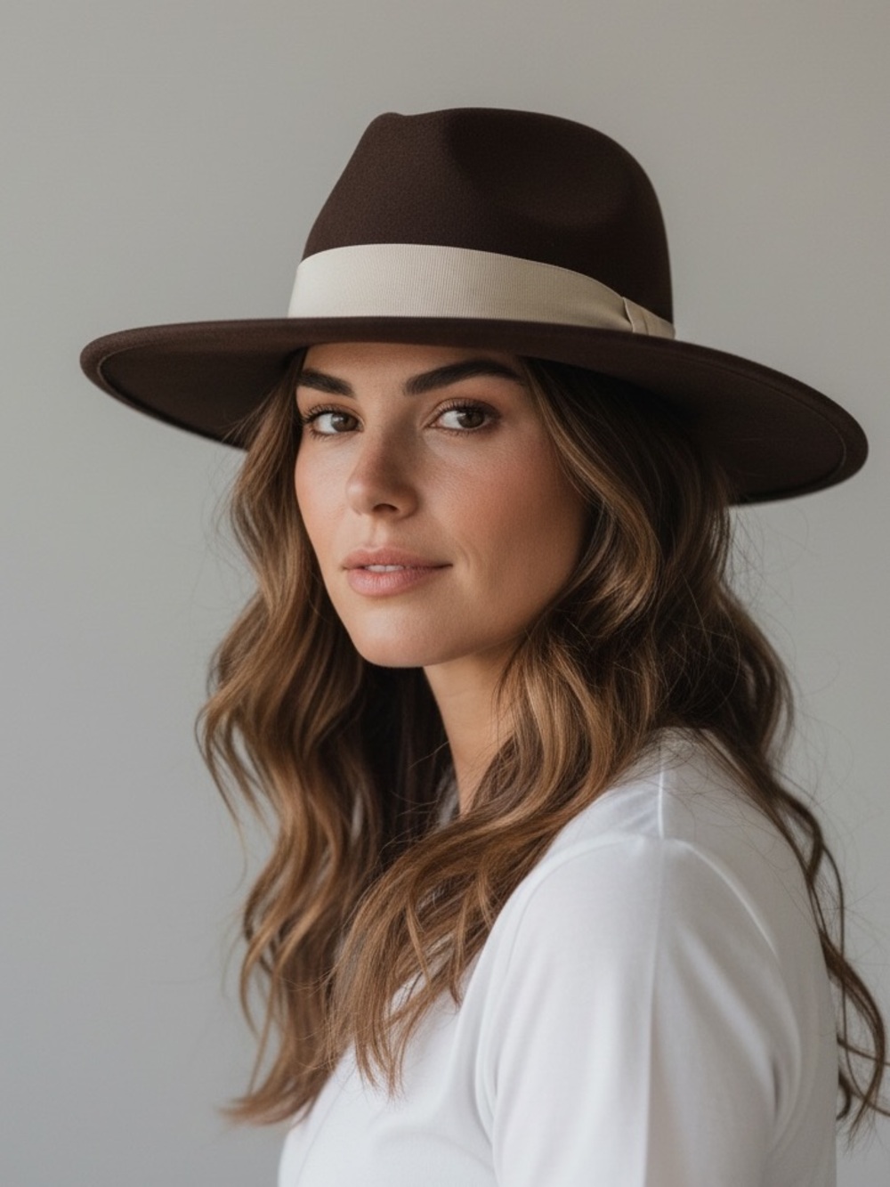 Novel Boutique Brown Wide Brim Fedora Hat Cream Ribbon Trim